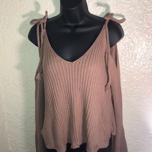 Dusty Pink Off the Shoulder Sleeved Knit Top